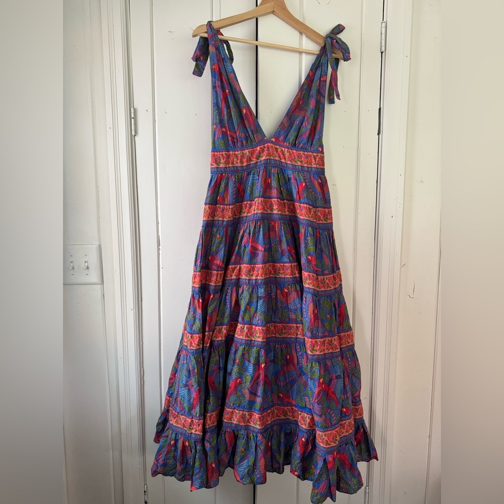 Farm Rio blue macaw dress